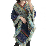 Loose Women Cape Coat Boho Knitted Tassel V Neck Colorful Irregular Hem Autumn Winter Ladies Coat Sweater Cloak Jacket Sweater