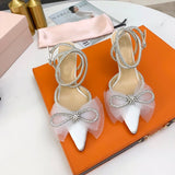 woloong Brand Fashion Big Bowknot Women Pumps Luxury Crystal Satin High heels Party Prom Shoes Ankle Strap Summer Wedding Bridal Shoes