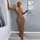 woloong  Long Sleeve Solid Backless Skinny  Ribbed Maxi Dress Autumn Winter Women Fashion Sexy Party Club Outfits