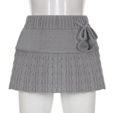 Woloong Knitted Low Waist Y2K Short Skirt Preppy Style Cute Girl Streetwear Aesthetic Fairycore Drawstring Womens Skirts