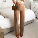 Woloong High Waisted Casual White Trousers Women Brown Stright Pants Office Lady Korean Style Women Pantalones De Mujer