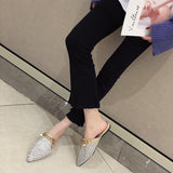 woloong Women Mules Luxury Flats Fashion Loafers Designer Shoes Summer Slippers Pointed Toe Slides Slip on Wedding Casual Ladies Sandals