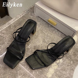 woloong Elegant Women Dress Shoes Summer Outdoor Beach Clip Toe Narrow Band Square Heels Slippers Fashion Peep Toe Sandalen
