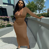 woloong  Long Sleeve Square Collar Ribbed Skinny Maxi Dress Summer Autumn Women Fashion Sexy Streetwear Lounghe Wear Y2K