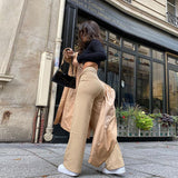 Woloong  High Waist Solid Zip Up Botton Wide Leg Pants Autumn Winter Women Fashion Streetwear Casual Trousers