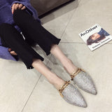 woloong Women Mules Luxury Flats Fashion Loafers Designer Shoes Summer Slippers Pointed Toe Slides Slip on Wedding Casual Ladies Sandals