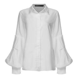 Woloong Women Tops and Blouses Stylish Autumn Lantern Sleeve Casual Solid Shirts Retro Loose Buttons Female Party Blusas