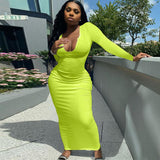 woloong  Long Sleeve Square Collar Ribbed Skinny Maxi Dress Summer Autumn Women Fashion Sexy Streetwear Lounghe Wear Y2K