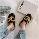 woloong  New Brand Women Slipper Fashion Chain Decor Round Toe Flats Mules Lazy Loafer Women Outdoor Slides Slip On Sandal