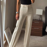 Woloong High Waisted Casual White Trousers Women Brown Stright Pants Office Lady Korean Style Women Pantalones De Mujer