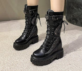 woloong Big Size 35-43 Brand Design Ladies High Platform Boots Fashion Rivet Goth High Heels Boots Women Cosplay Wedges Punk Shoes Woman