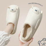 woloong  Winter Waterproof Cotton Outdoor Women Indoor Slides Soft Thick Slippers Couple Non-slip Warm Cartoon Plush Sandals