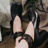 woloong Vintage Spring Fashion Slipt Toe Women Pumps Chunky Round Strap Buckle High Heels Red Leather Brand Design Shoes Women