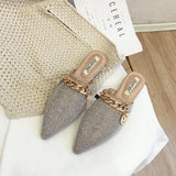 woloong Women Mules Luxury Flats Fashion Loafers Designer Shoes Summer Slippers Pointed Toe Slides Slip on Wedding Casual Ladies Sandals