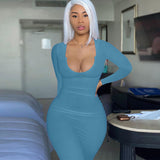 woloong  Long Sleeve Square Collar Ribbed Skinny Maxi Dress Summer Autumn Women Fashion Sexy Streetwear Lounghe Wear Y2K
