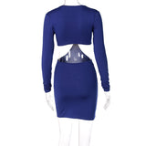 woloong Autumn Winter Women Hollow Out Patchwork Long Sleeve Midi Dress Revealing Neck Bodycon Sexy Casual Streetwear Y2K