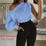 Asymmetrical Blouse Women Summer Off Shoulder Blusas Elegant Lantern Long Sleeve Shirt Fashion Ladies Party Tops