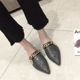woloong Women Mules Luxury Flats Fashion Loafers Designer Shoes Summer Slippers Pointed Toe Slides Slip on Wedding Casual Ladies Sandals