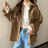 High quality corduroy jackets coats for women vintage khaki black beige thick shirt clothing female woolen spring tops outerwear