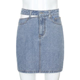 Woloong Y2K Women's Denim Skirt  Fashion High Waist Hollow Button Skirt Female Casual Pocket Slim A-line Skirts Aesthetic Clothes