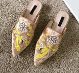 woloong  Spring Women Slipper Embroidery Flower Sandal Shoes Slip On Pointed Toe Mules Low Heel Casual Slides Big Size 41