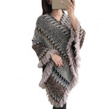 Loose Women Cape Coat Boho Knitted Tassel V Neck Colorful Irregular Hem Autumn Winter Ladies Coat Sweater Cloak Jacket Sweater