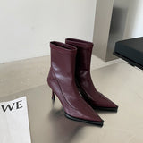 woloong Fashion Women Sock Boots Pointed Toe Slip On Stretch Booties Black/Purple/White/Brown Thin High Heels Elegant Autumn Winter Boot