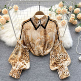 Autumn Puff Sleeve Shirts Blouse Women Floral Long Sleeve Lapel Buttons Vintage Shirts Elegant Blouses Tops Female GD631