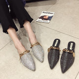woloong Women Mules Luxury Flats Fashion Loafers Designer Shoes Summer Slippers Pointed Toe Slides Slip on Wedding Casual Ladies Sandals
