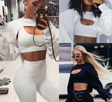 Woloong  Short Sweatshirts Women Autumn Long Sleeve Black White Sweatshirt Fashion Crop Top Jacket Jumper Pullover Tops Clubwear Tank Top