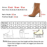 woloong Size 35-42 New Style Square Head Punk Women Ankle Boots Fashion Cross Strap Winter Autumn Zipper High Heels Shoes