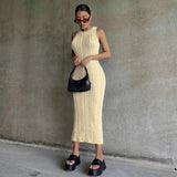 Sleeveless O-Neck Sweater Bodycon Crochet Solid Sexy Dress Summer Women Streetwear Party Club Elegant Clothing Y2K