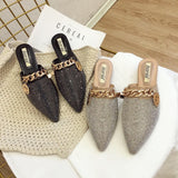 woloong Women Mules Luxury Flats Fashion Loafers Designer Shoes Summer Slippers Pointed Toe Slides Slip on Wedding Casual Ladies Sandals