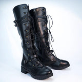 Women Knee high Boots Autumn Winter Lace Up Flat Shoes Sexy Steampunk PU Retro Buckle women shoes Ladies Snow Boots