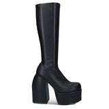 woloong Punk Style Autumn Winter Boots Elastic Microfiber Shoes Woman Ankle Boots High Heels Black Thick Platform Long Knee High Boots