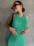 Sleeveless O-Neck Sweater Bodycon Crochet Solid Sexy Dress Summer Women Streetwear Party Club Elegant Clothing Y2K