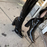 woloong Fashion New Fashion Women Boots Metal Square Toe Over the Knee Women Boots High Heel Boots Autumn Winter Warm Women Boots