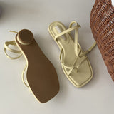Summer Women Sandal Shoes Low Round Heel Narrow Band Gladiator Casual Sandal Ladies Casual Outdoor Beach Slides