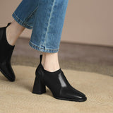 woloong Spring/Autumn Women Party Prom Chunky Heel Pumps Genuine Leather Pumps Square Toe Loafers Woman High Heels Shoes for Women