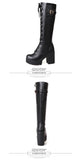 woloong Hot Sale Spring Autumn Lacing Knee High Boots Women Fashion White Square Heel Woman Leather Shoes Winter PU Large Size 43