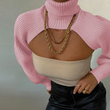 Fashion Autumn Women Female Solid Color High Collar Long Sleeve Mini Sweater Knitwear Pullover Black/Apricot