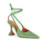 woloong Sequined Crystal Women Pumps Sexy Ankle strap Cross-tied High heels wedding Shoes Fashion Slingbacks Summer Party Prom Shoes