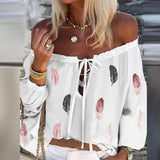 Woloong Elegant Lace-Up Tassel Chic Blouses Shirts  Summer Vintage Floral Print Boho Tops Women Sexy Off Shoulder Flare Sleeve Blusa