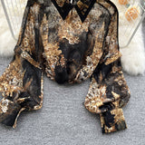 Autumn Puff Sleeve Shirts Blouse Women Floral Long Sleeve Lapel Buttons Vintage Shirts Elegant Blouses Tops Female GD631