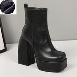 woloong Punk Style Autumn Winter Boots Elastic Microfiber Shoes Woman Ankle Boots High Heels Black Thick Platform Long Knee High Boots