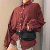 Blouse Women Shirts Turn-down Collar Long Sleeve Plaid Outwear Pocket White Korean Style Students Ulzzang Leisure All-match Chic