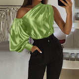 Asymmetrical Blouse Women Summer Off Shoulder Blusas Elegant Lantern Long Sleeve Shirt Fashion Ladies Party Tops