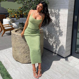 woloong  Solid Sleeveless Backless Top Maxi Dress 2 Pieces Set Fall Winter Women Fashion Streetwear Outfits Y2K Sexy