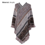 Loose Women Cape Coat Boho Knitted Tassel V Neck Colorful Irregular Hem Autumn Winter Ladies Coat Sweater Cloak Jacket Sweater