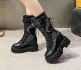 woloong Big Size 35-43 Brand Design Ladies High Platform Boots Fashion Rivet Goth High Heels Boots Women Cosplay Wedges Punk Shoes Woman